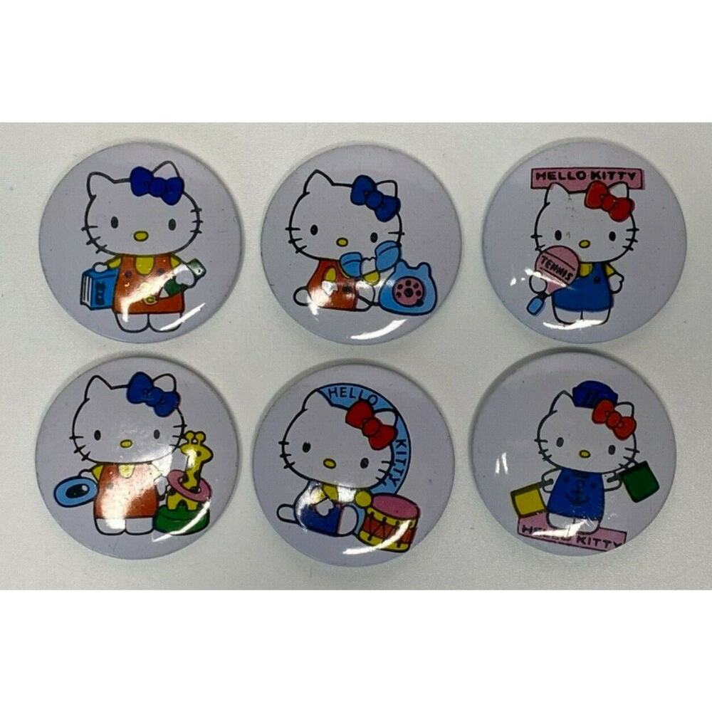 1980's Hello Kitty Pin Buttons Pinback Set of 6 New Old Stock 243